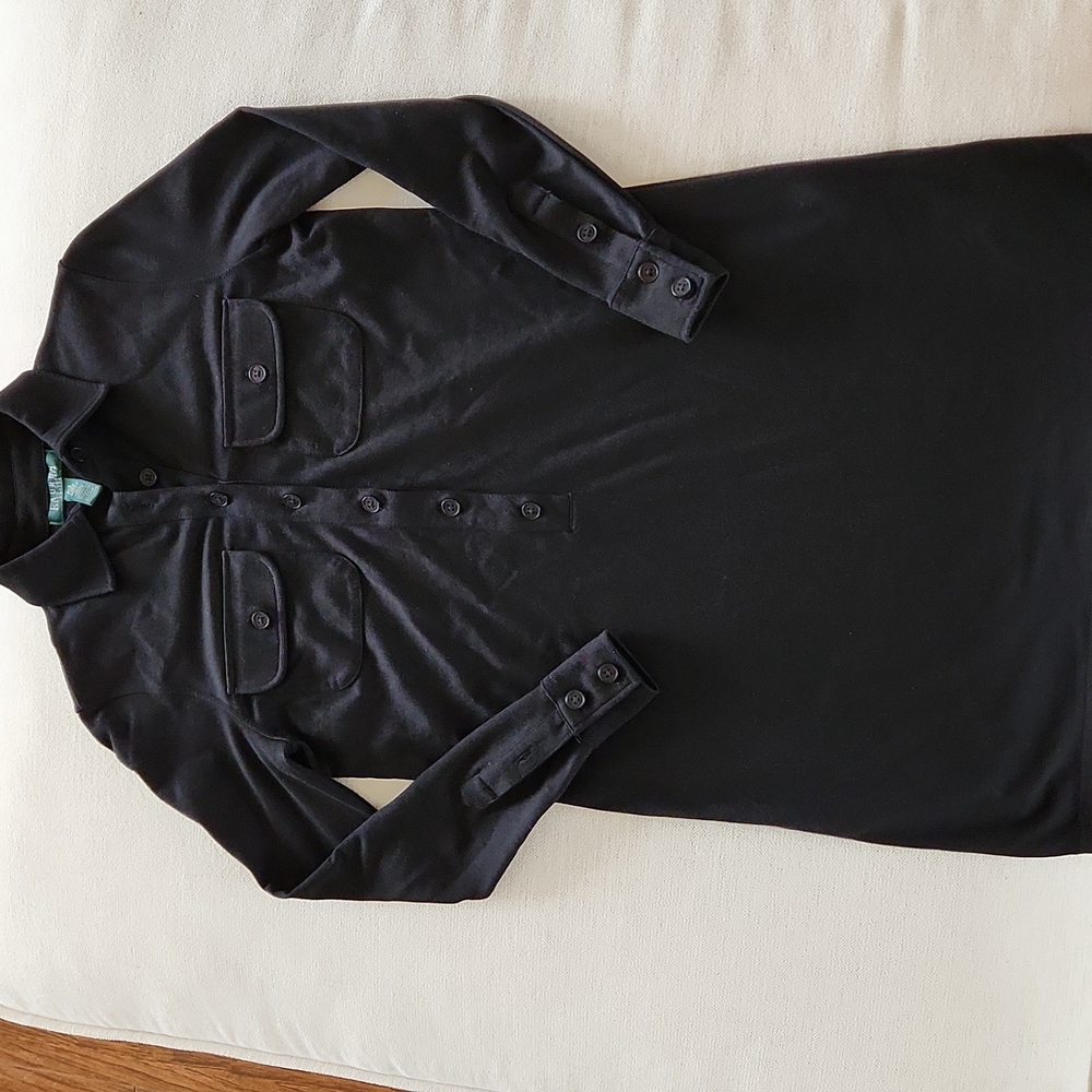 Lauren Ralph Lauren Womens Buttondown Black Shirt Dress Size PXS